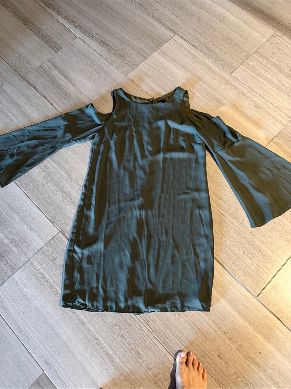 Aqua Olive Cold-Shoulder Mini Dress